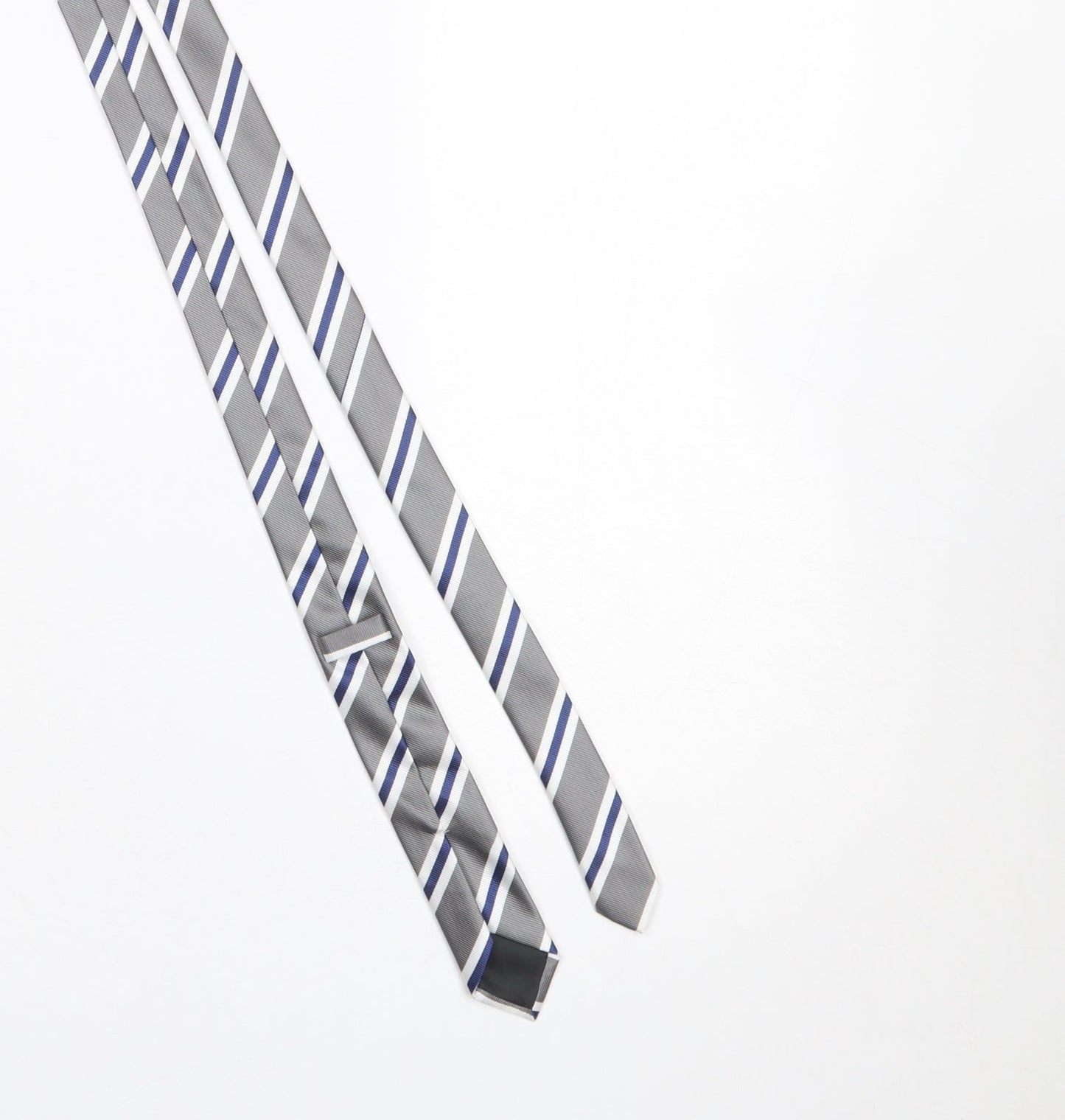 Burton London Men's Grey Blue Striped Polyester Tie