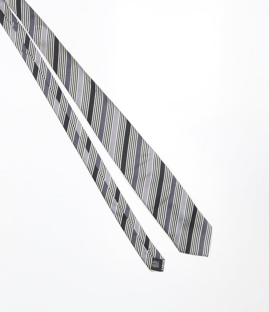 French Connection Men's Black Striped Slim Silk Tie