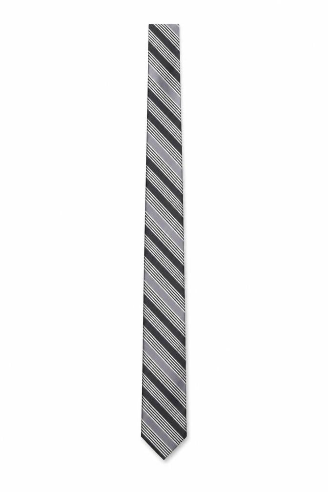 French Connection Men's Black Striped Slim Silk Tie