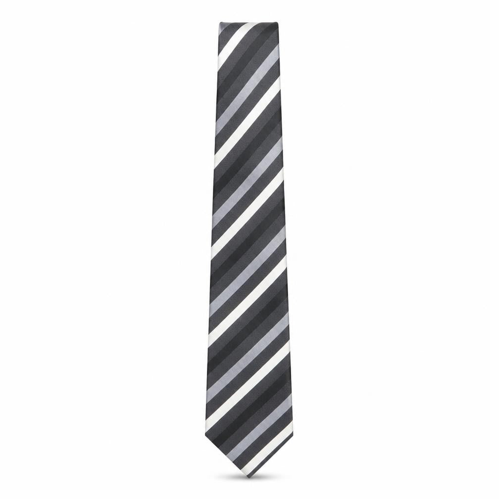 Dehavilland Men's Grey Striped 100% Silk Woven Tie