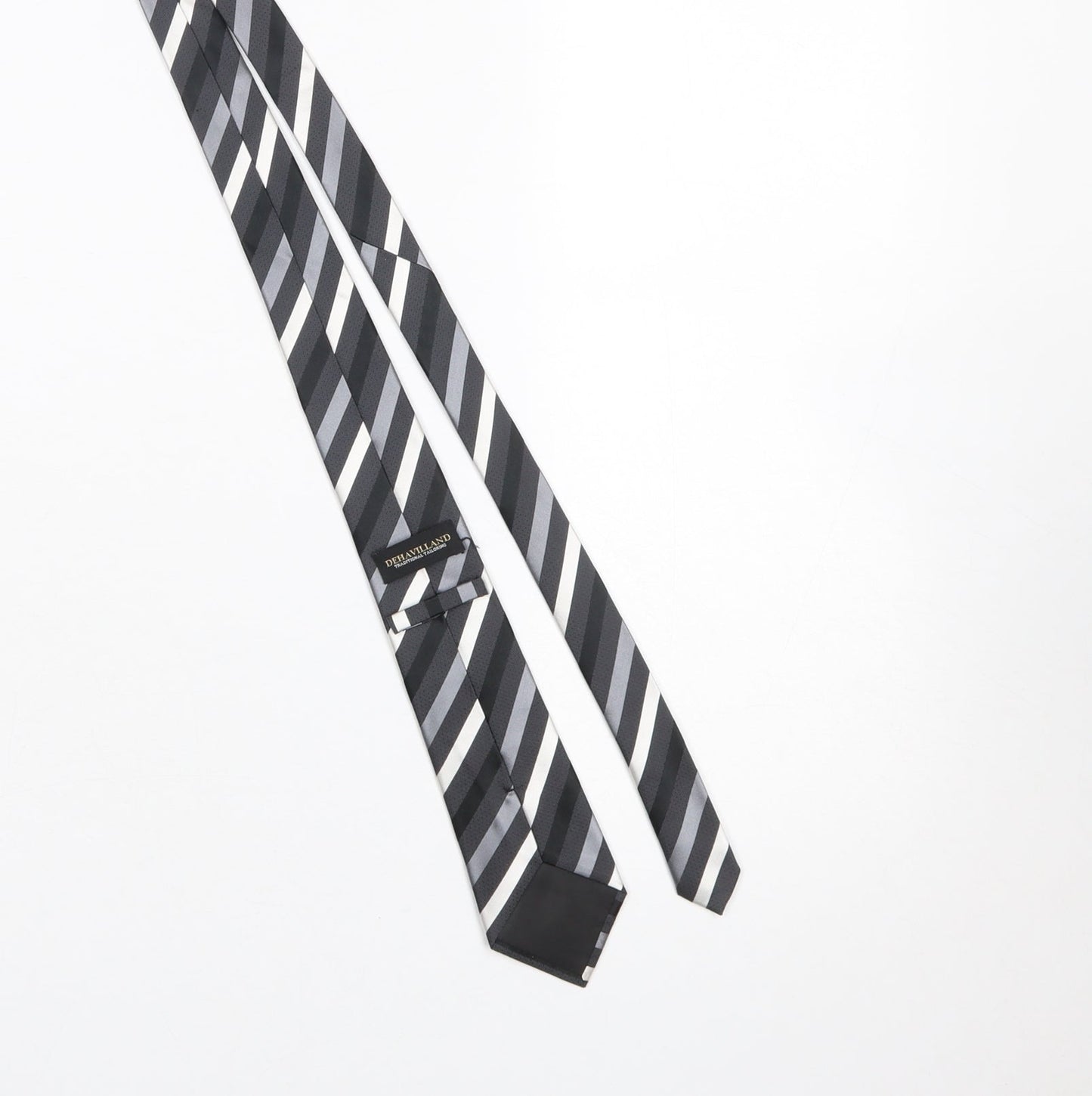 Dehavilland Men's Grey Striped 100% Silk Woven Tie