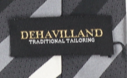 Dehavilland Men's Grey Striped 100% Silk Woven Tie