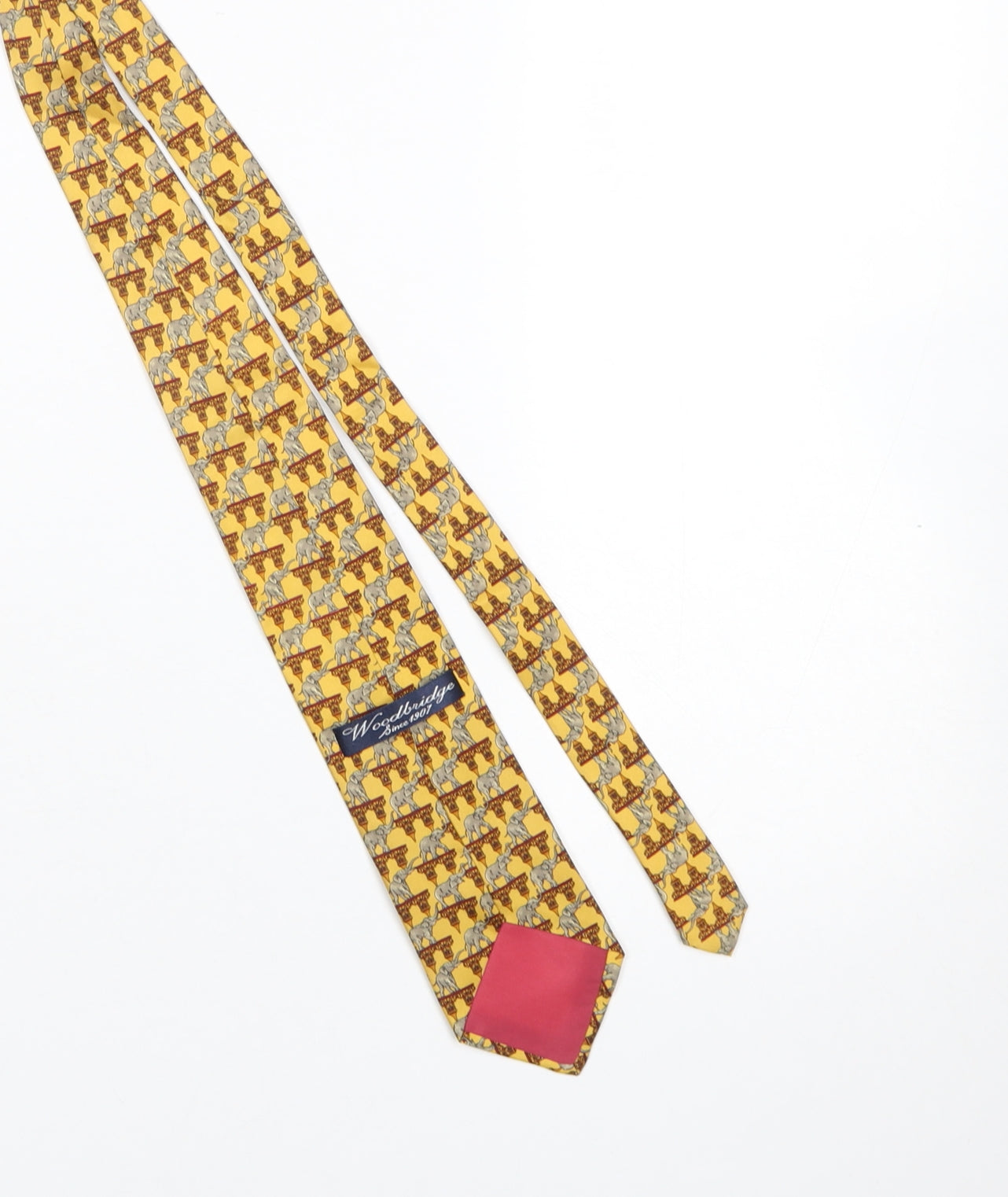 Woodbridge Men’s Yellow Elephant Pattern Silk Tie Handmade