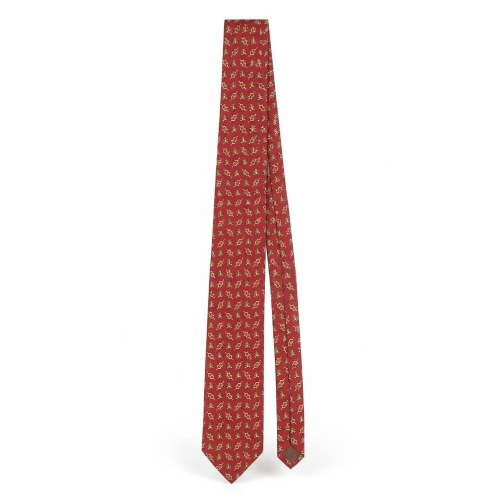 Fox & Chave Men's Red Silk Teddy Bear Pattern Tie - One Size