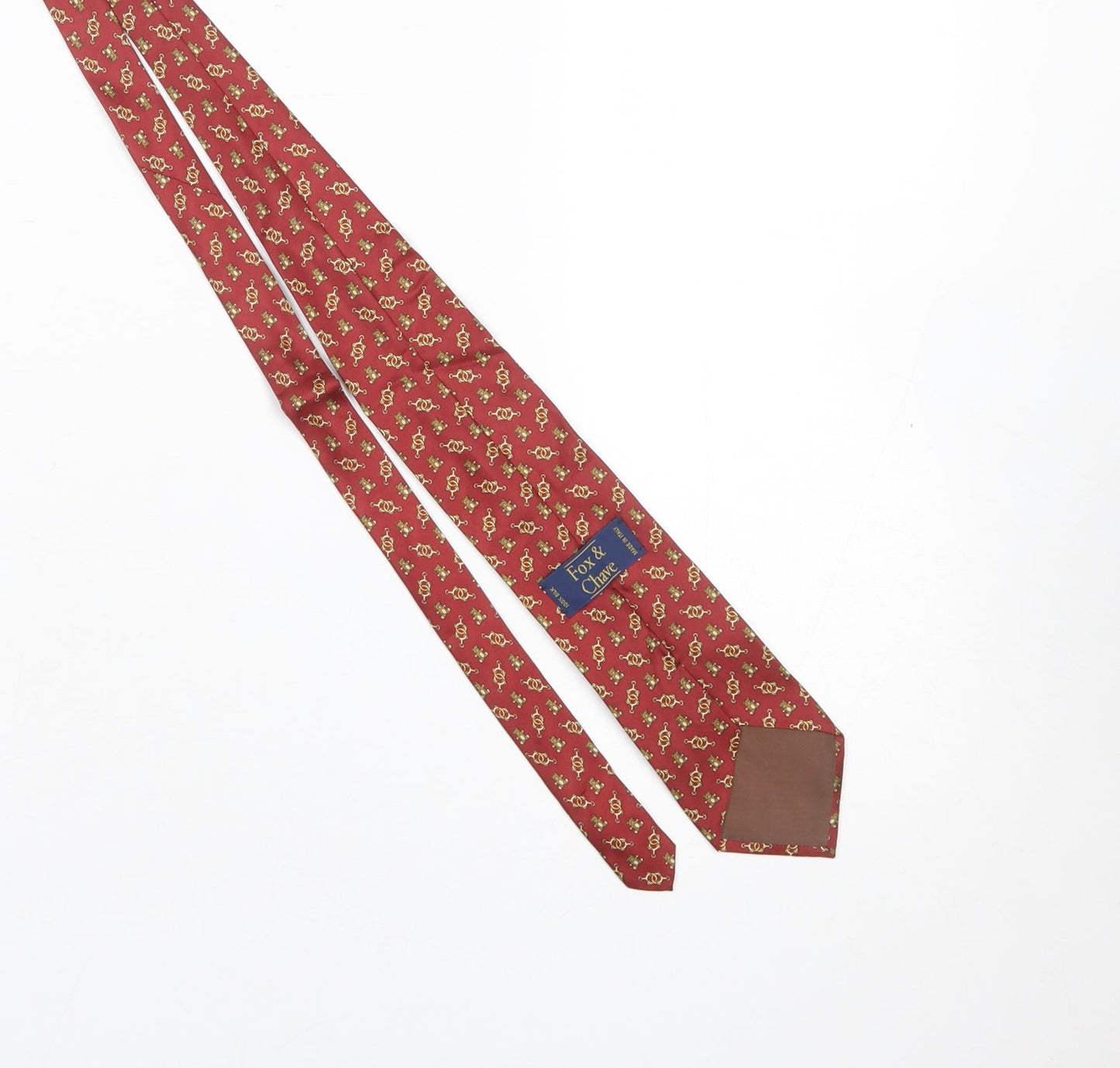 Fox & Chave Men's Red Silk Teddy Bear Pattern Tie - One Size