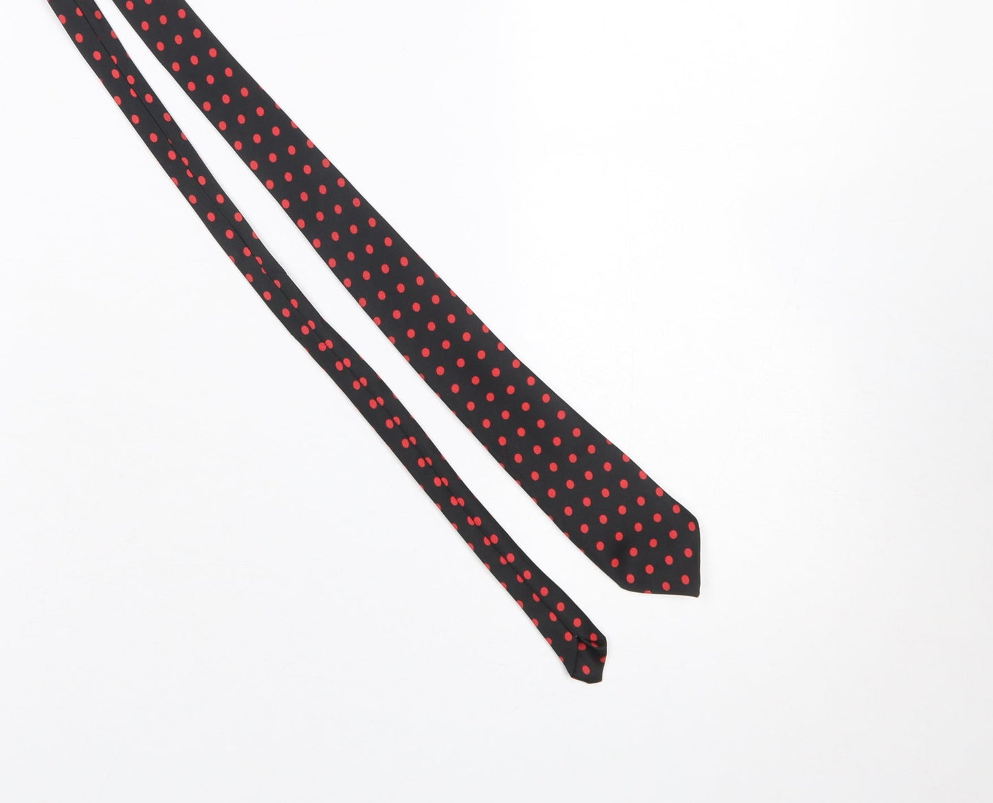 Carnaval de Paris Men's Black Red Polka Dot Pure Silk Slim Tie