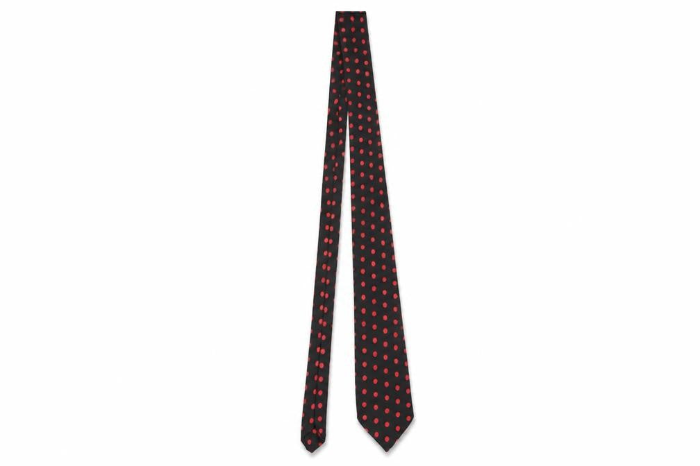 Carnaval de Paris Men's Black Red Polka Dot Pure Silk Slim Tie