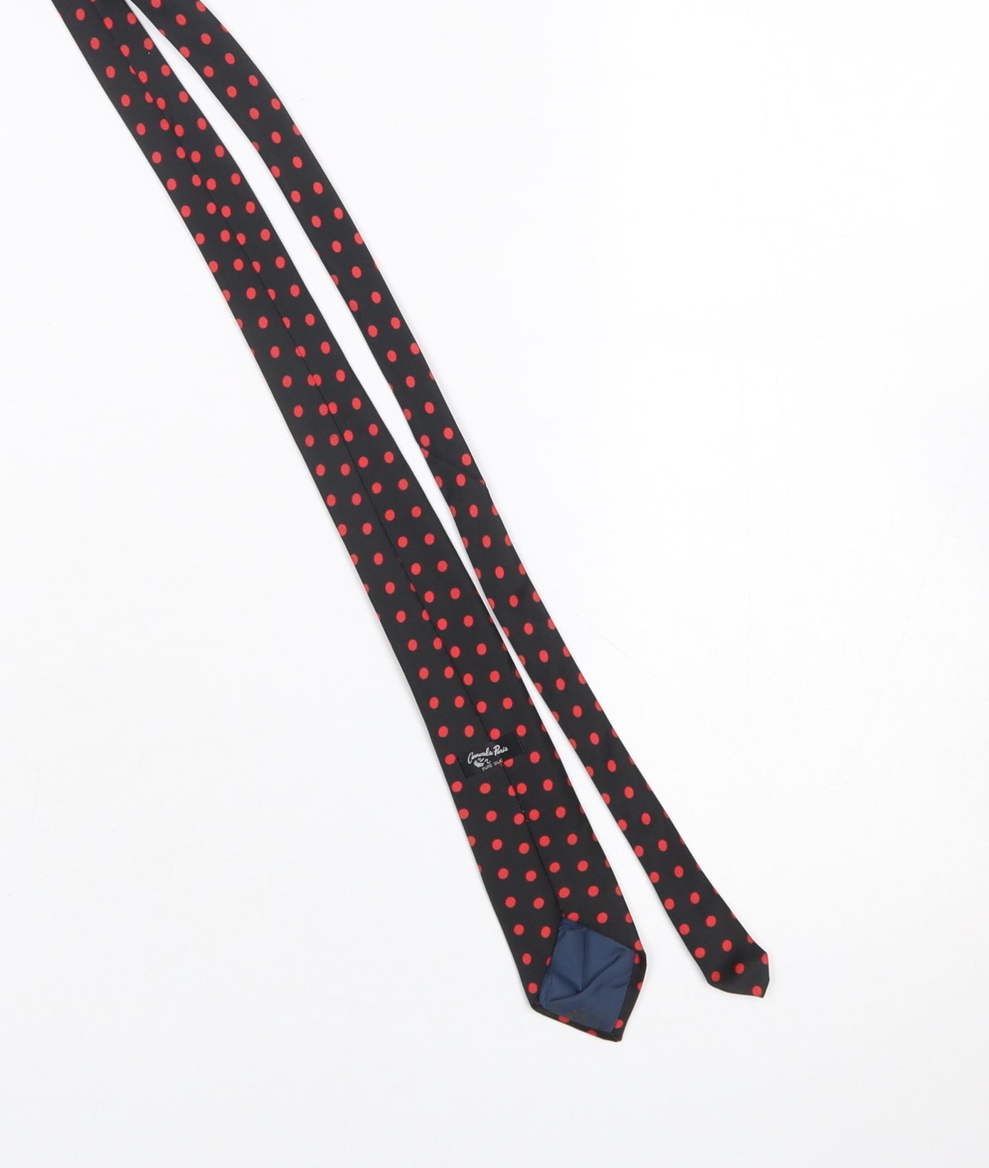 Carnaval de Paris Men's Black Red Polka Dot Pure Silk Slim Tie