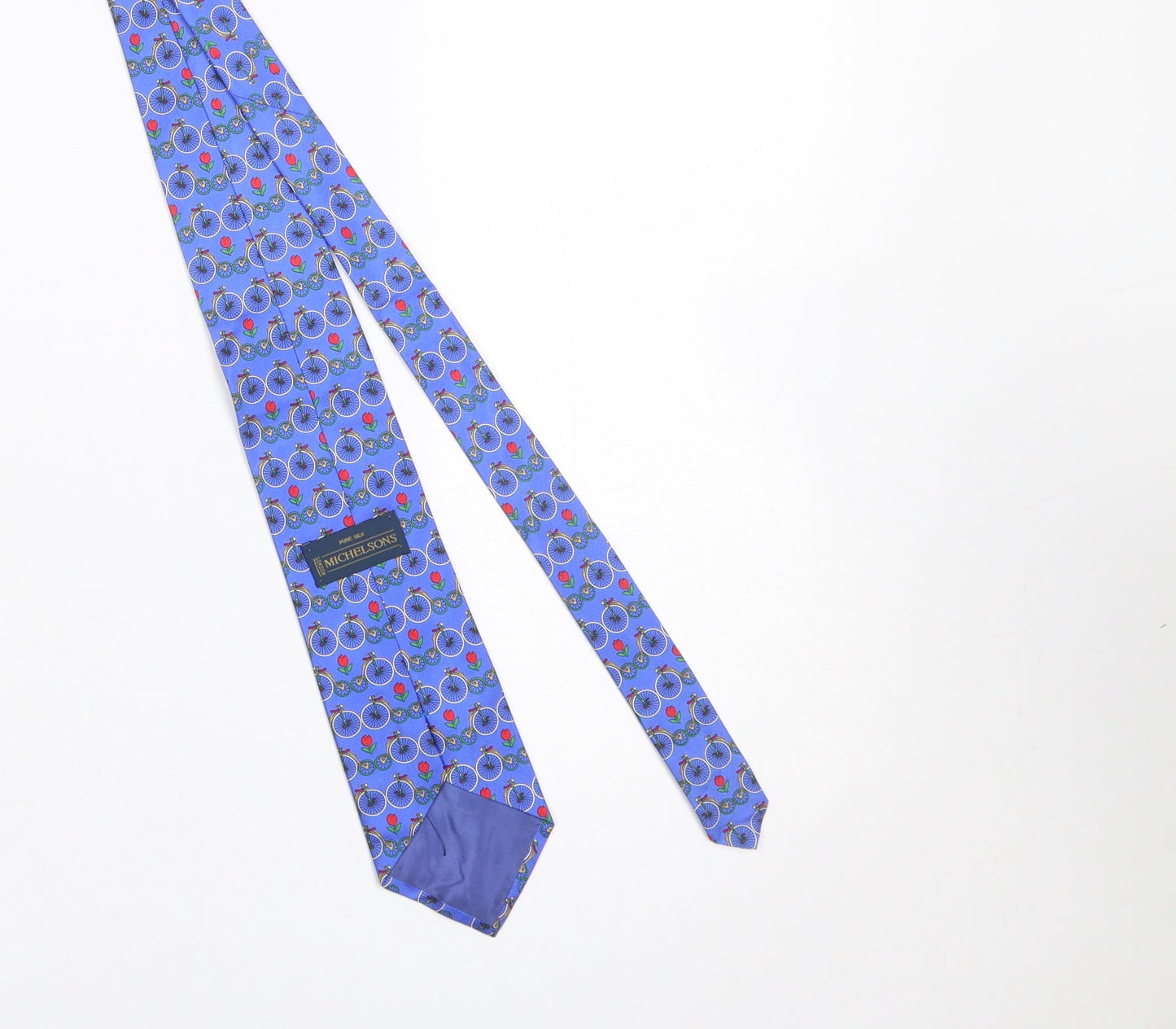 Michelsons Men's Blue Silk Bicycle Floral Pattern Tie