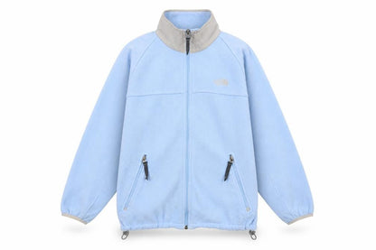 Front view of The North Face boys’ blue fleece full zip jacket l youth outdoor