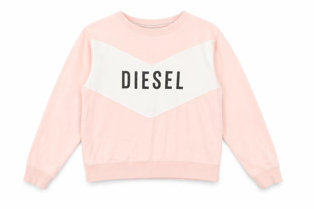 Diesel Womens Pink White Logo Crew Neck Cotton Sweatshirt M