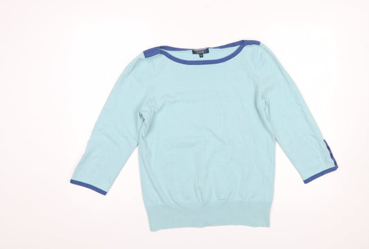 Maine New England Women's Blue Cotton Blend 3/4 Sleeve Jumper Size 12