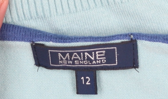 Maine New England Women's Blue Cotton Blend 3/4 Sleeve Jumper Size 12
