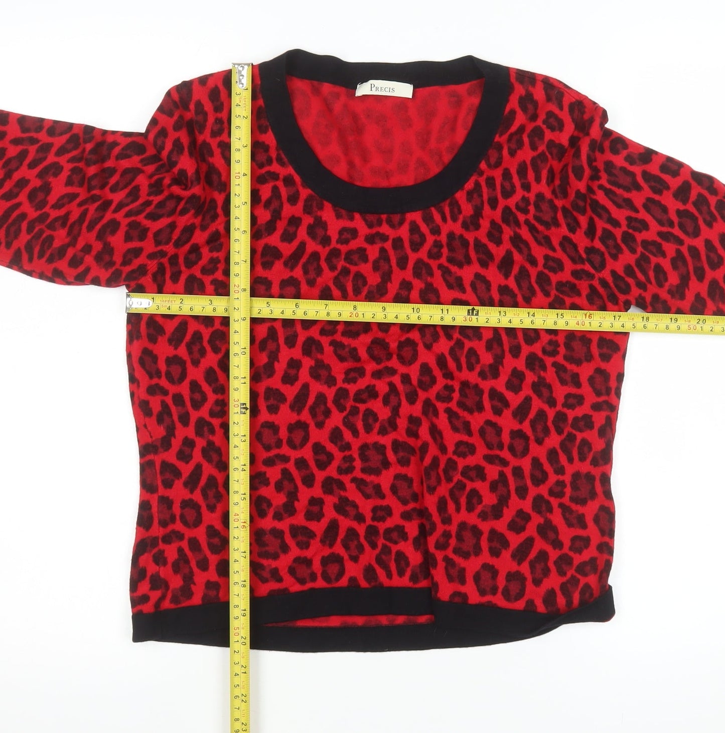Precis Women Red Leopard Print Pullover Sweater Medium Viscose Blend