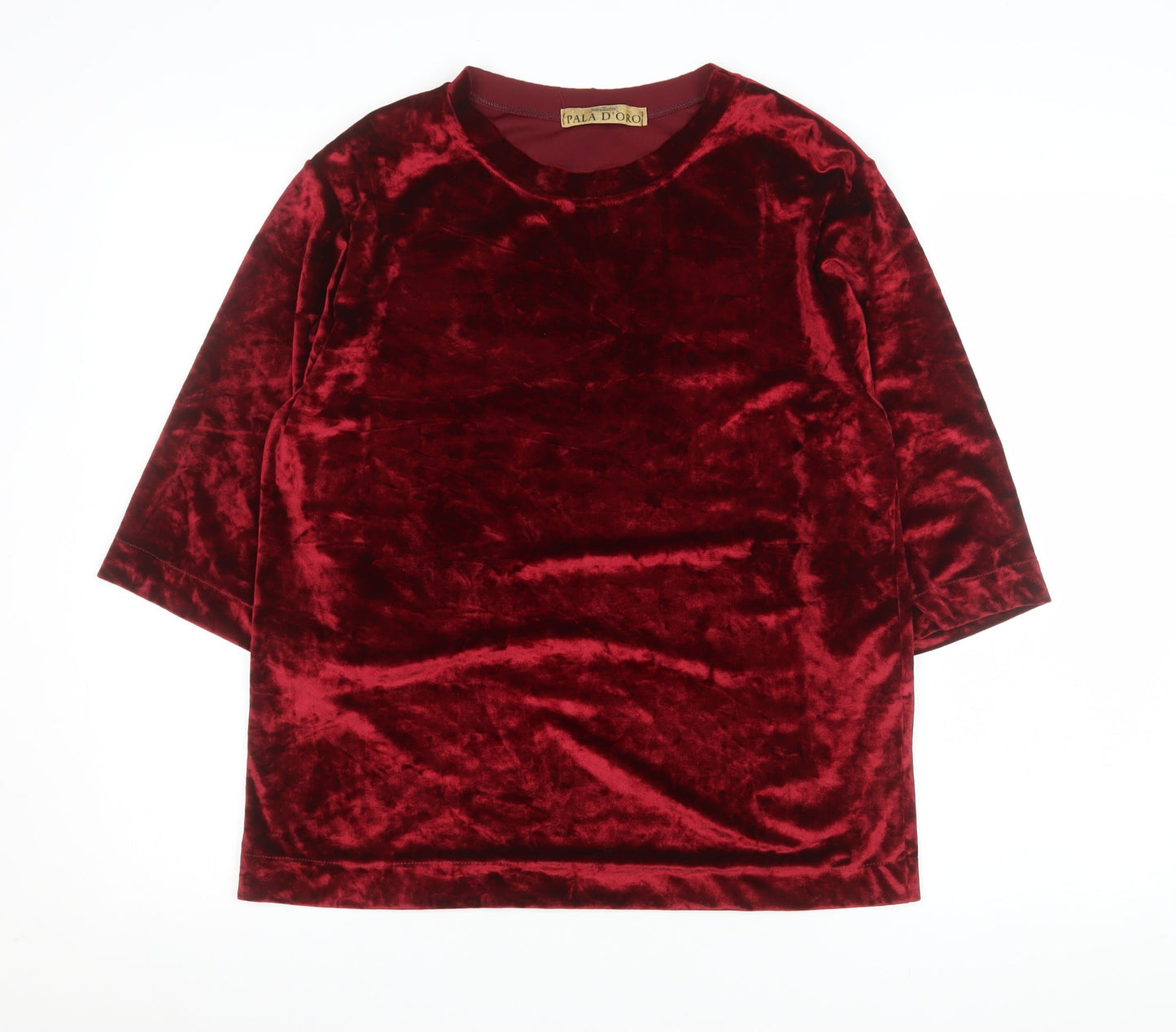 Pala D'Oro Women's Red Velvet 3/4 Sleeve Crew Neck Top S