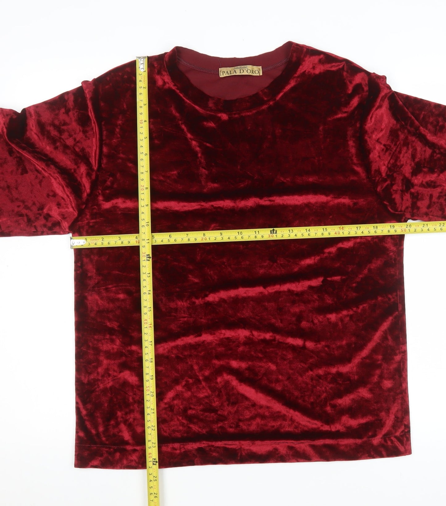 Pala D'Oro Women's Red Velvet 3/4 Sleeve Crew Neck Top S