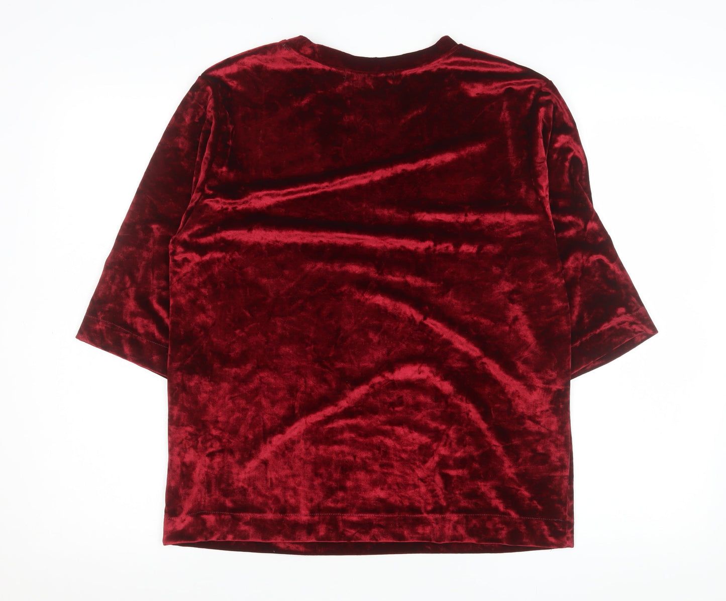 Pala D'Oro Women's Red Velvet 3/4 Sleeve Crew Neck Top S