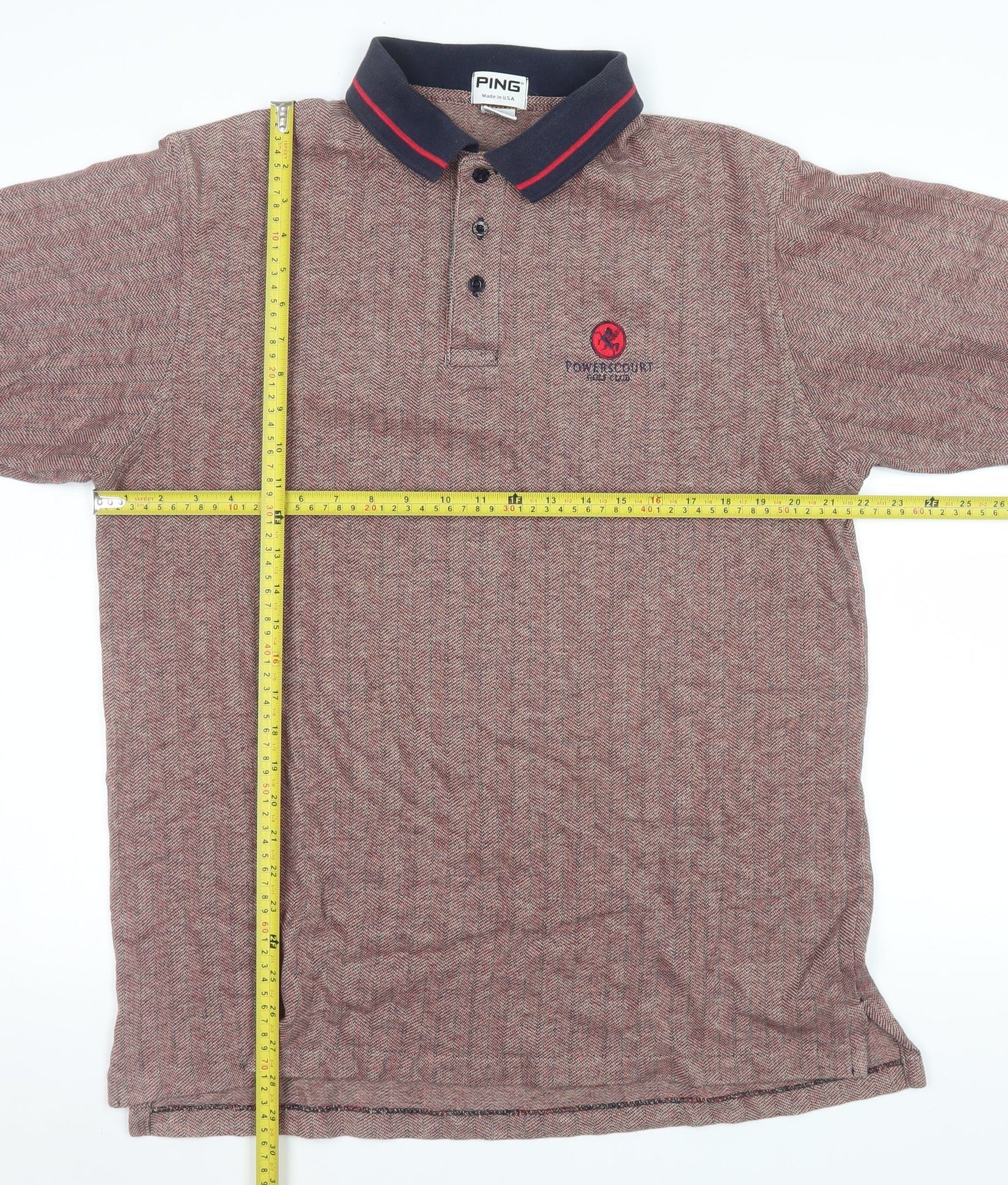 PING Men's Brown Cotton Polo Shirt Size L Golf Herringbone Pattern