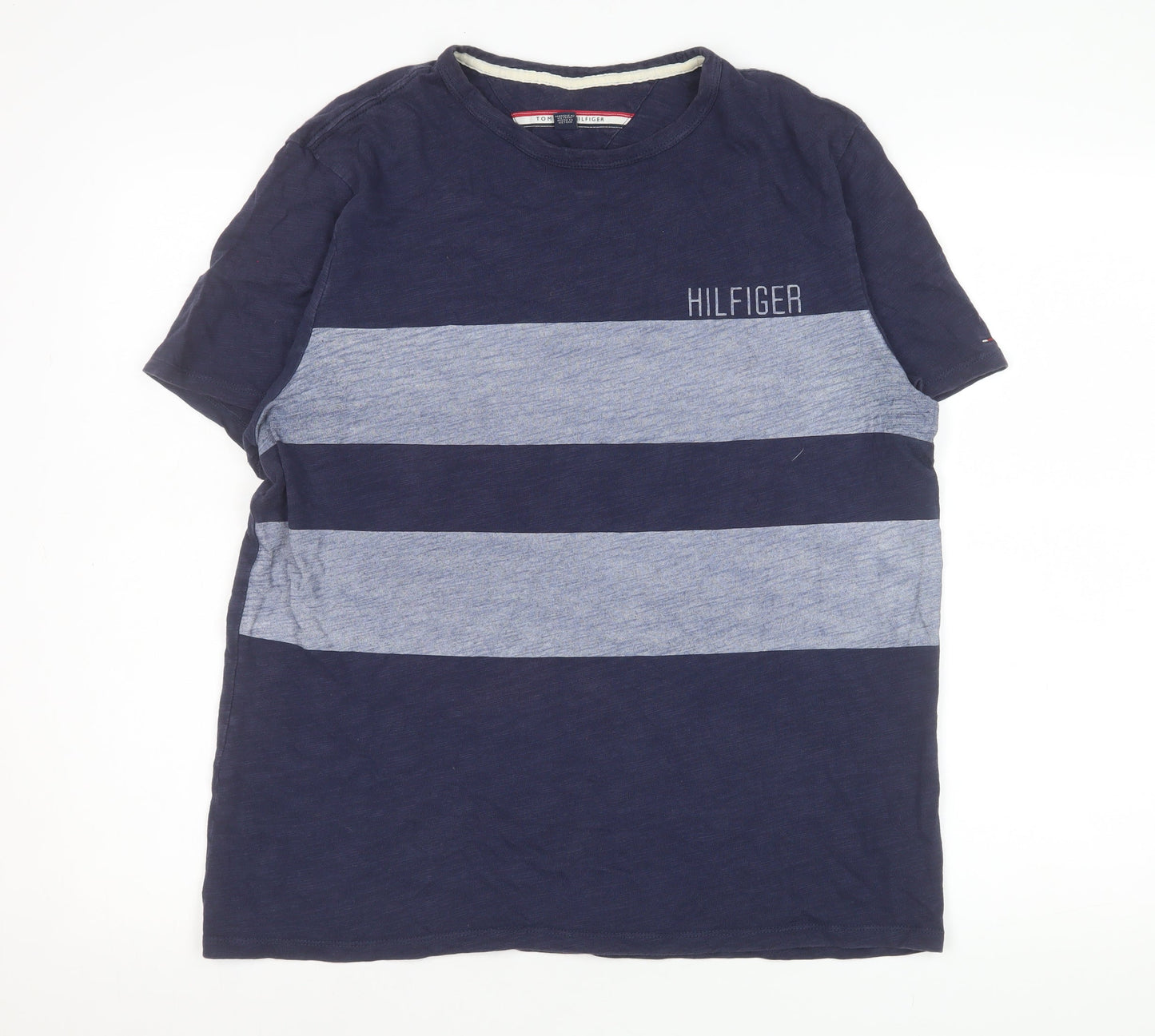 Tommy Hilfiger Men's Blue Striped Regular Fit Crew Neck T-Shirt M