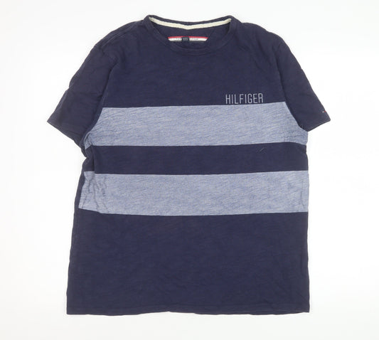 Tommy Hilfiger Men's Blue Striped Regular Fit Crew Neck T-Shirt M
