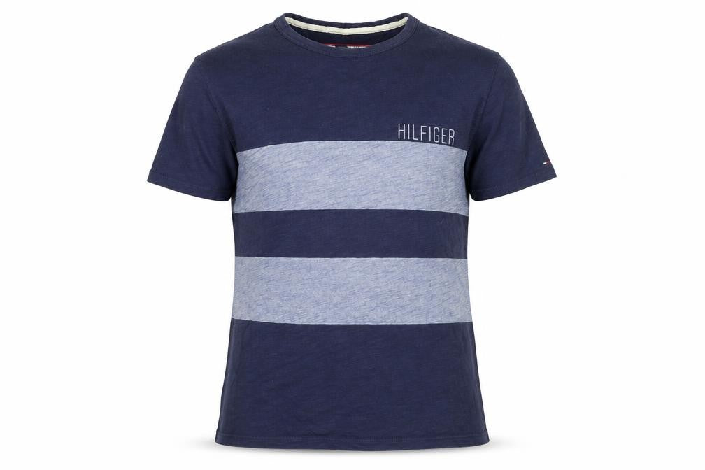 Tommy Hilfiger Men's Blue Striped Regular Fit Crew Neck T-Shirt M
