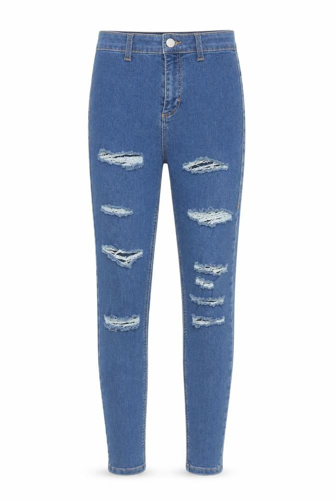 Topshop Women Blue High Rise Skinny Distressed Jeans Size 8
