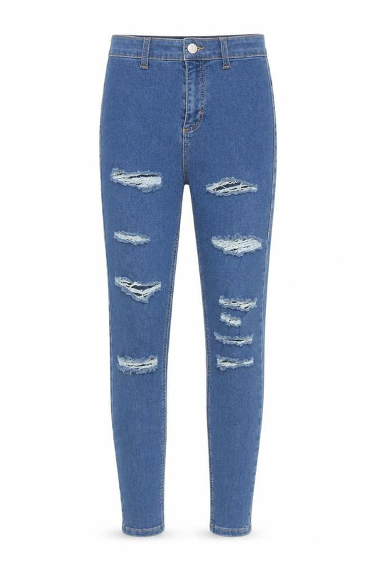Topshop Women Blue High Rise Skinny Distressed Jeans Size 8