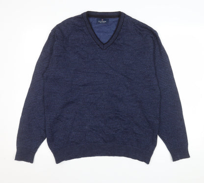 Kellerman Men Blue V-Neck Wool Blend Pullover Jumper Size L