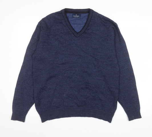 Kellerman Men Blue V-Neck Wool Blend Pullover Jumper Size L