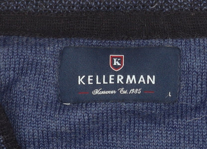 Kellerman Men Blue V-Neck Wool Blend Pullover Jumper Size L