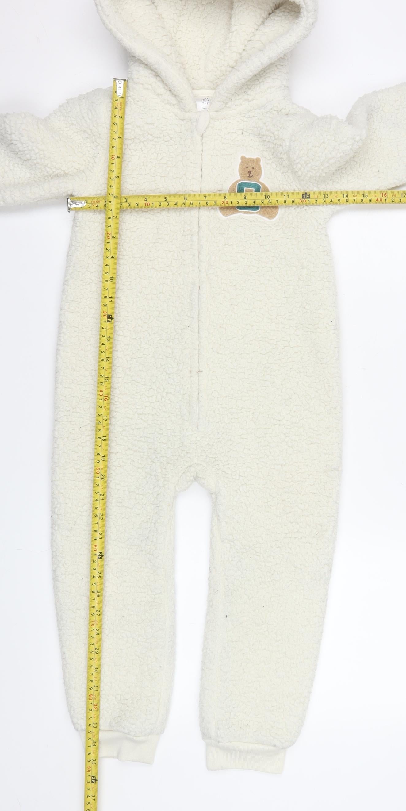 GAP Girls Ivory Teddy Fleece Hooded One Piece Sleepsuit 5 Years