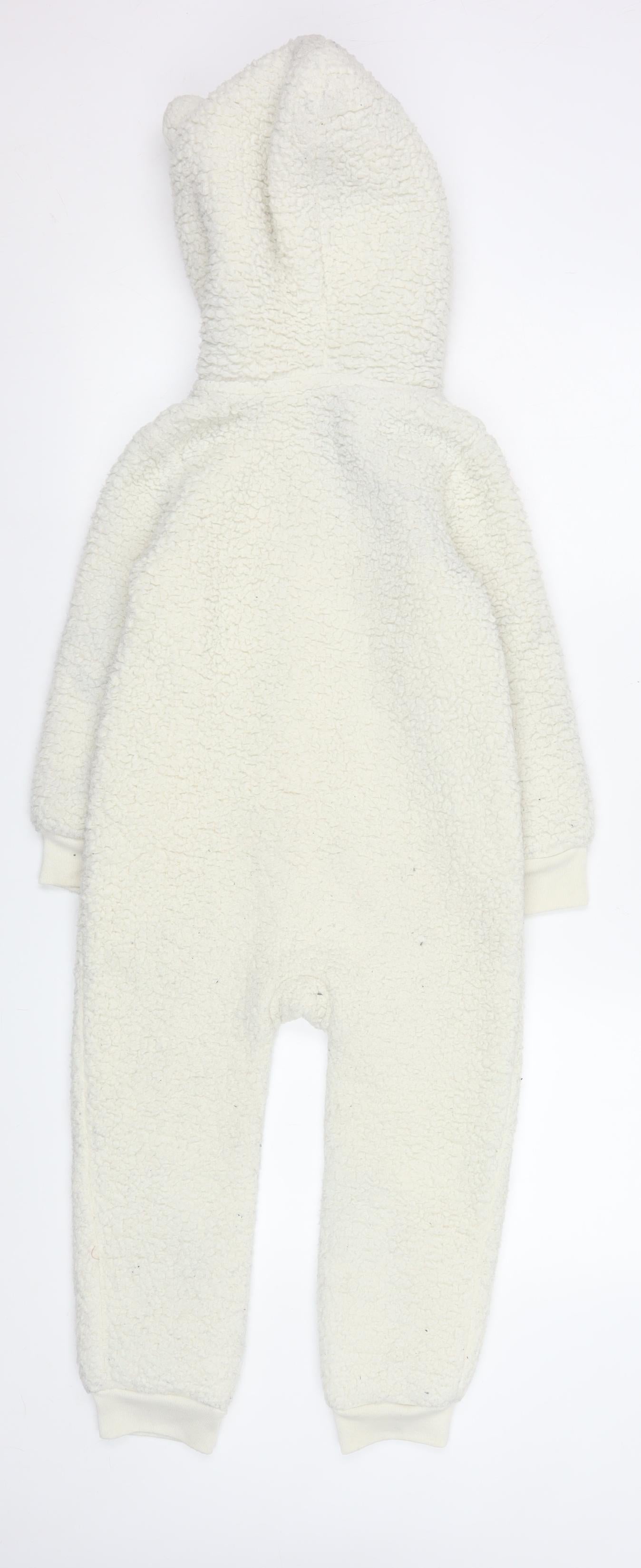 GAP Girls Ivory Teddy Fleece Hooded One Piece Sleepsuit 5 Years