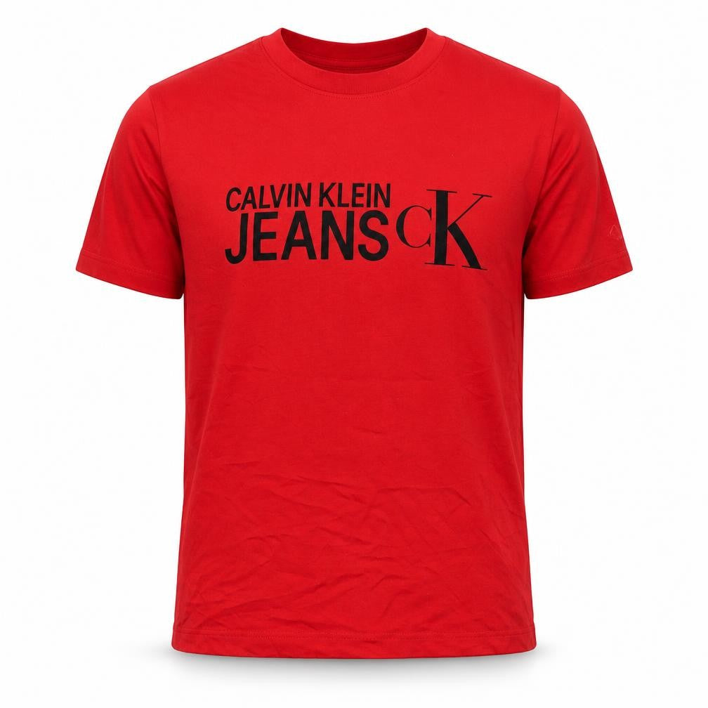 Calvin Klein Jeans Men's Red Logo Cotton Crew Neck T-Shirt M