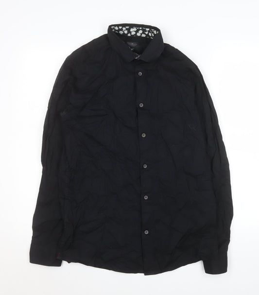 Silver Eight Men's Black Regular Fit Long Sleeve Cotton Formal Shirt M