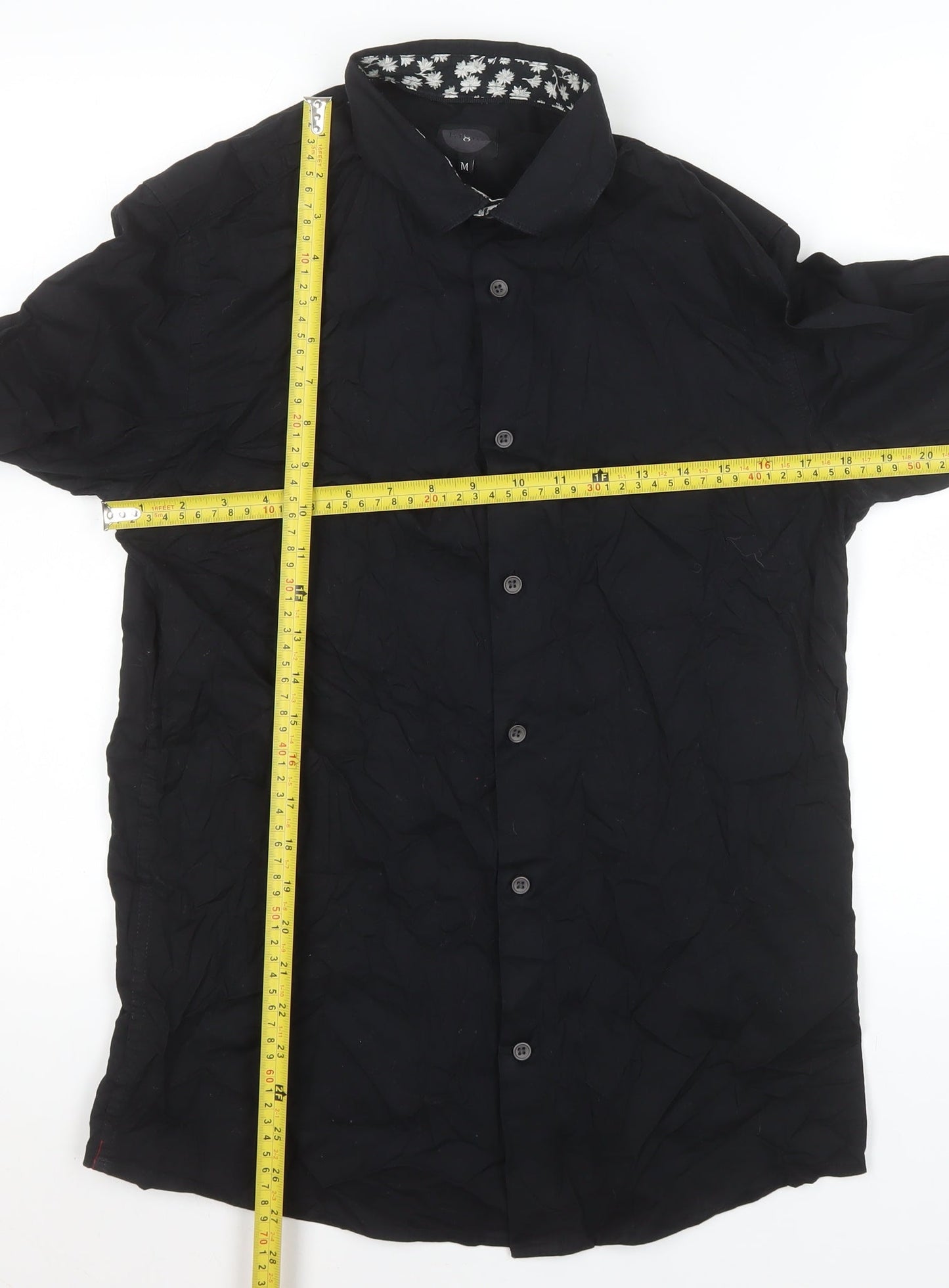 Silver Eight Men's Black Regular Fit Long Sleeve Cotton Formal Shirt M