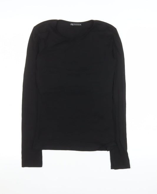 ZARA Women Black XS Basic Long Sleeve Cotton Stretch Top