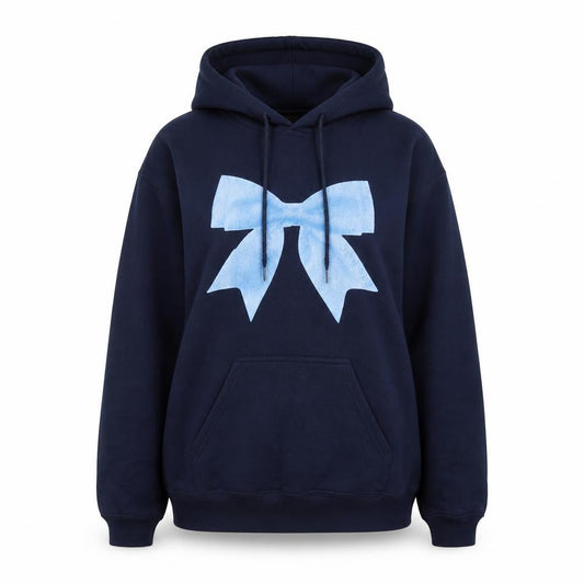 Gildan Women’s Navy Blue Bow Pullover Hoodie Size M Cotton Blend
