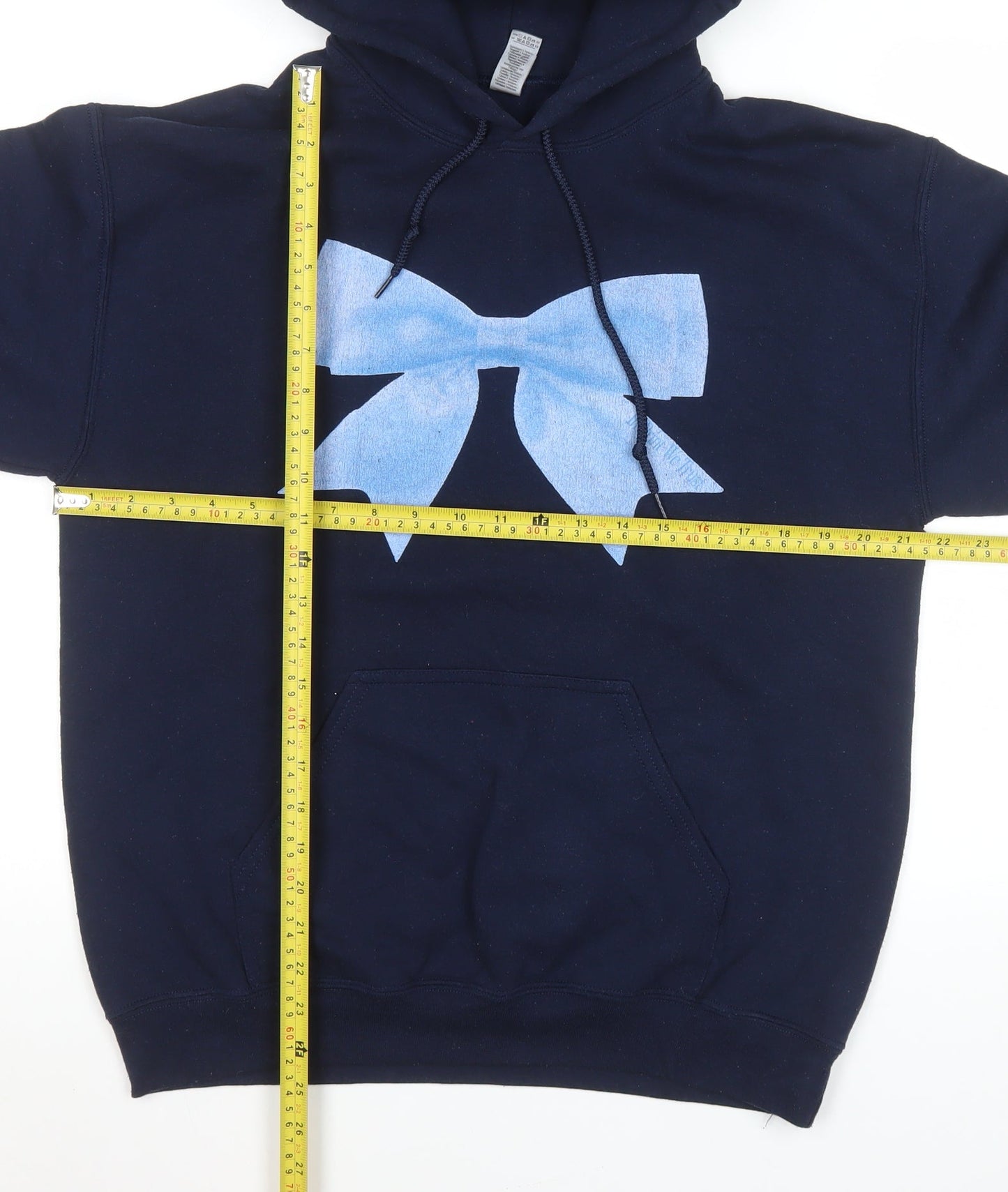 Gildan Women’s Navy Blue Bow Pullover Hoodie Size M Cotton Blend