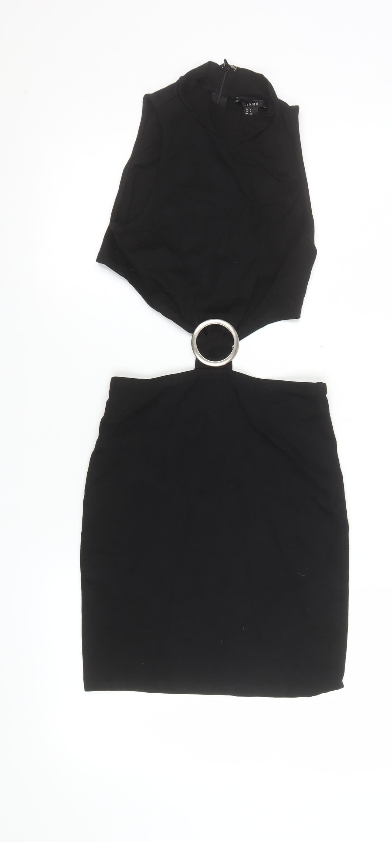Forever 21 Women Black S Bodycon Cut Out Ring Detail Mini Dress
