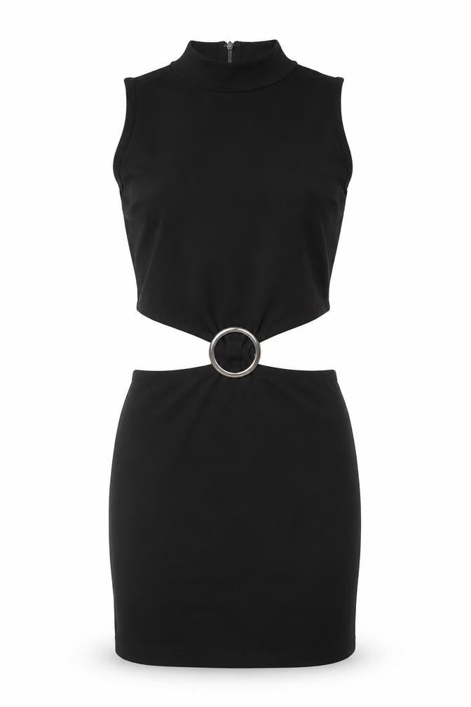 Forever 21 Women Black S Bodycon Cut Out Ring Detail Mini Dress