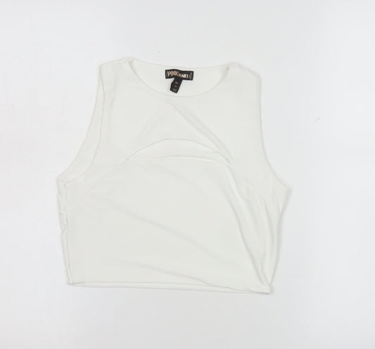 Pink Vanilla Women's White Cropped Tank Top L Slim Fit Sleeveless
