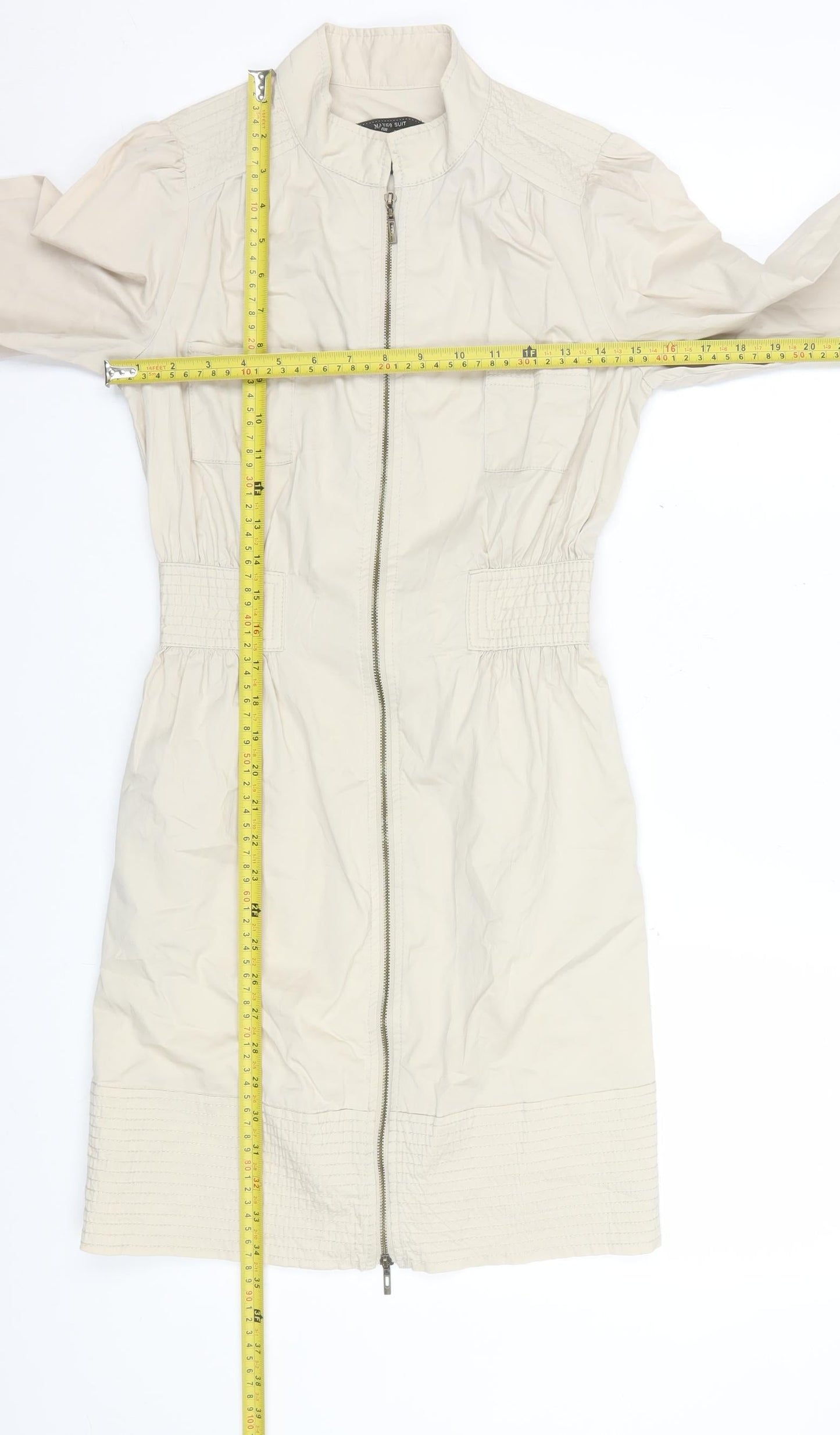 Mango Women Beige Knee Length Shift Dress Size 8 Zip Front