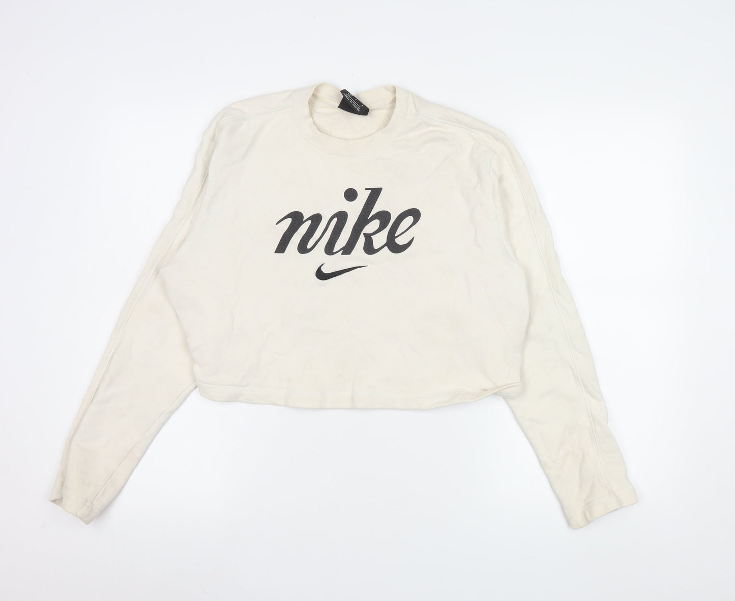 Nike Women's Beige Cropped Pullover Sweatshirt M 100% Cotton Logo