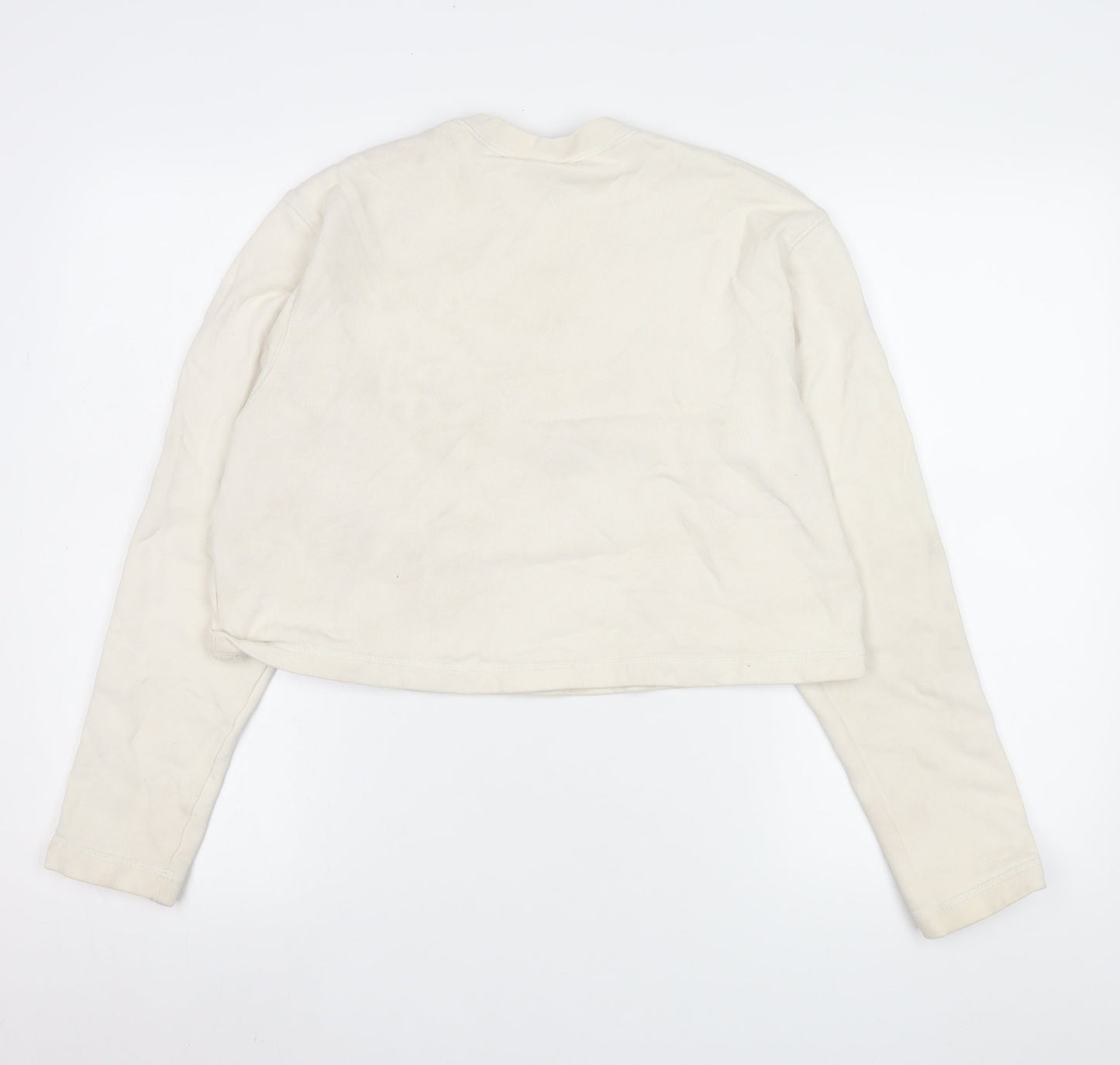 Nike Women's Beige Cropped Pullover Sweatshirt M 100% Cotton Logo