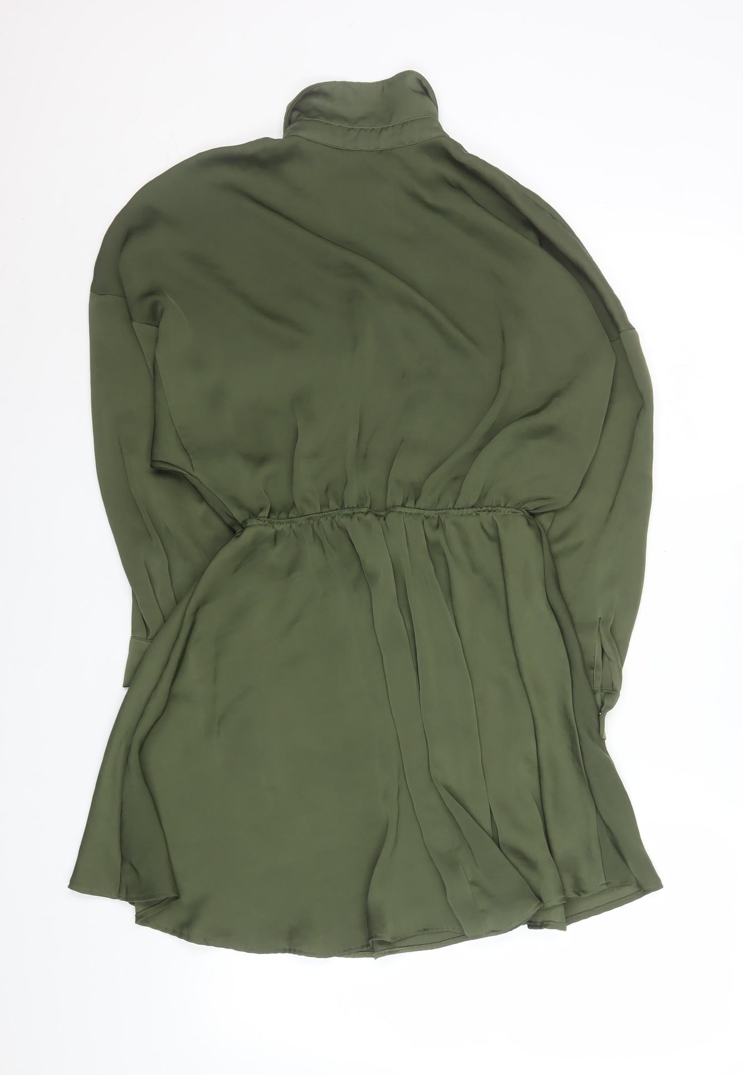 Zara Women Green Short Shirt Dress Size S Collared Long Sleeve