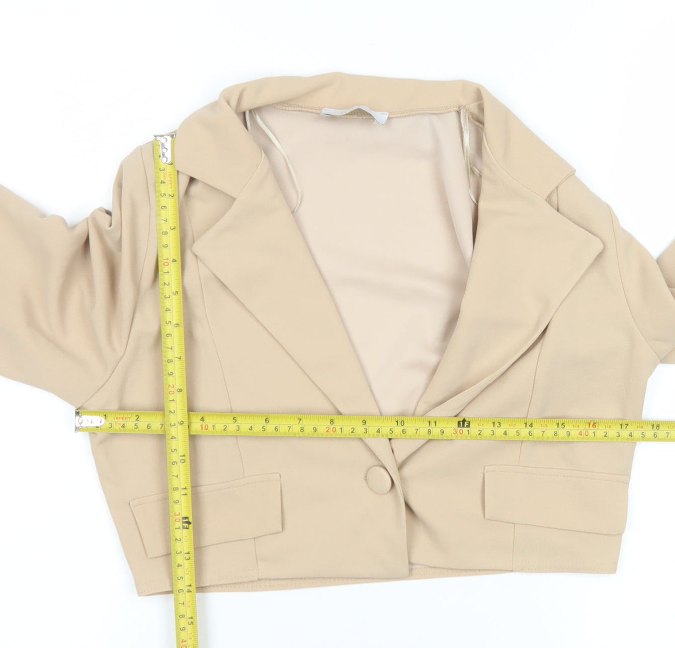 Quiz Beige Cropped Tailored Suit Jacket Women’s Size 8
