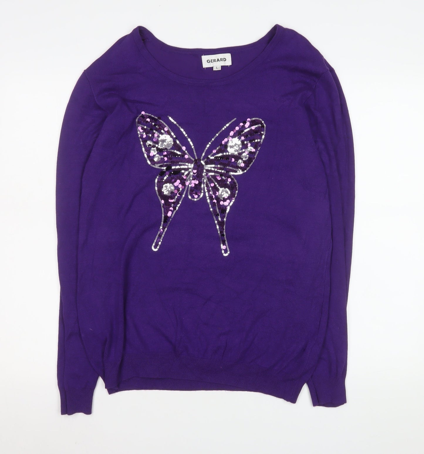 Gerard Women Purple Sequin Butterfly Pullover Sweater L
