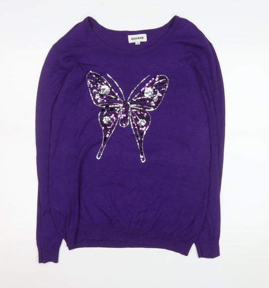 Gerard Women Purple Sequin Butterfly Pullover Sweater L