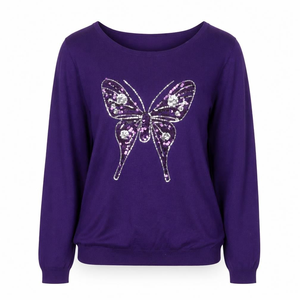 Gerard Women Purple Sequin Butterfly Pullover Sweater L