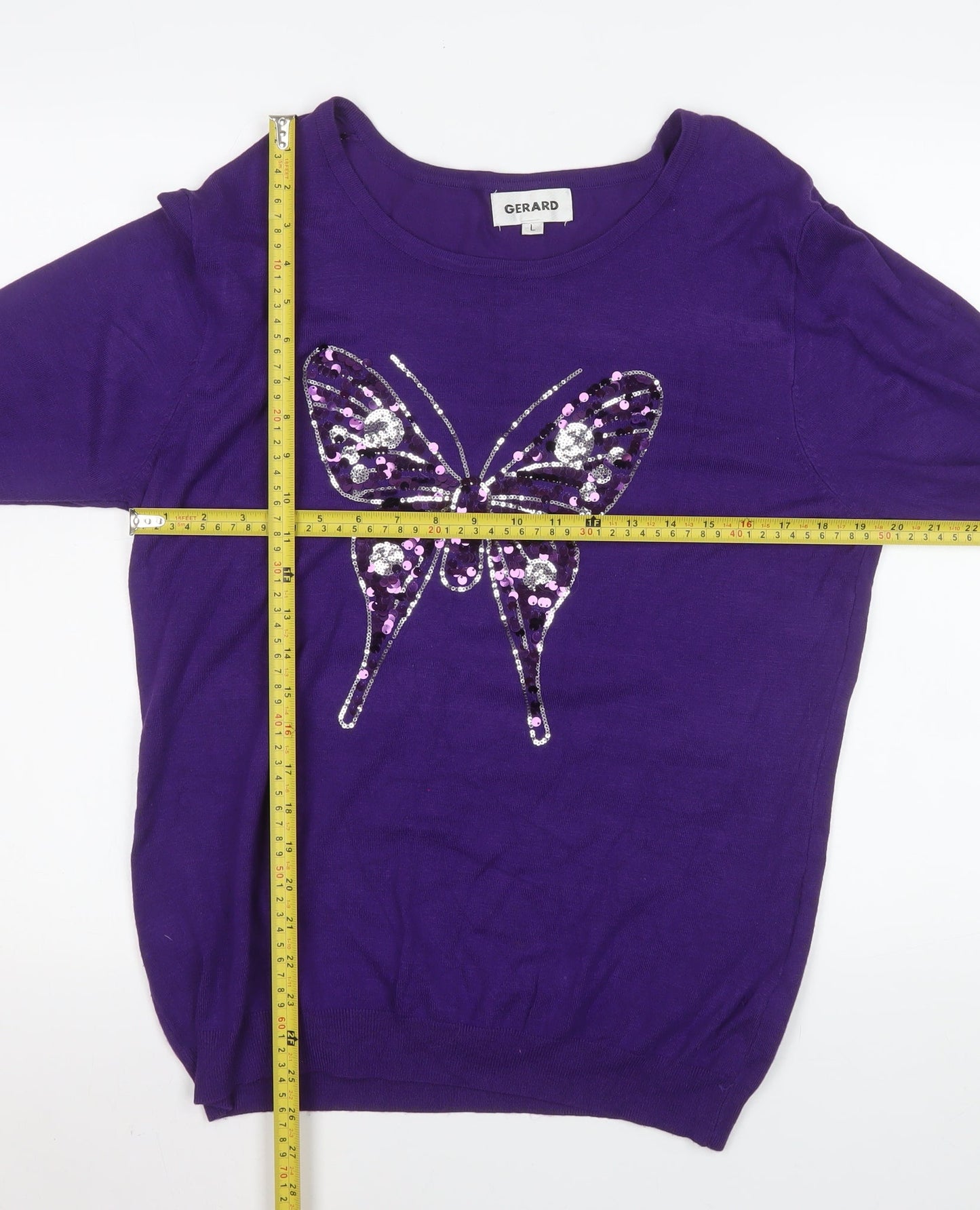 Gerard Women Purple Sequin Butterfly Pullover Sweater L